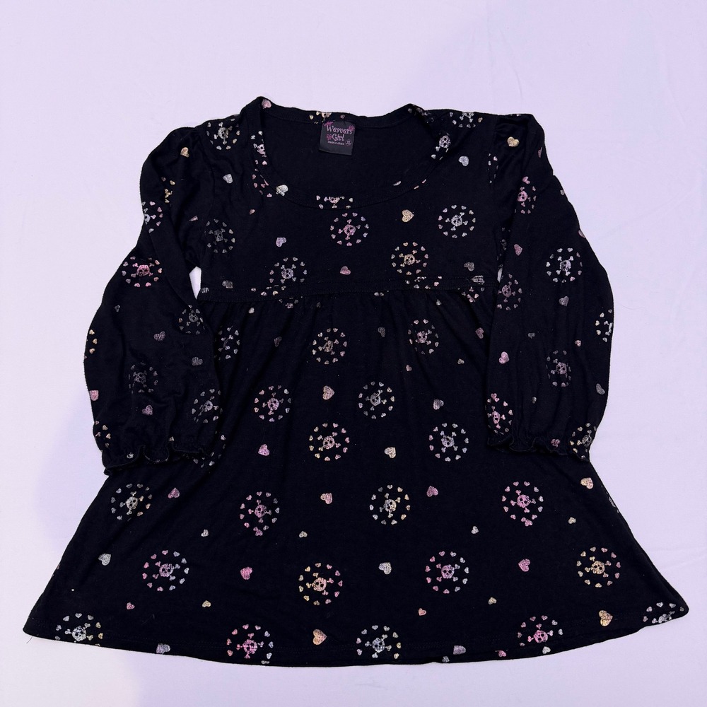 Girls Dress Shirt with Hearts and Skulls